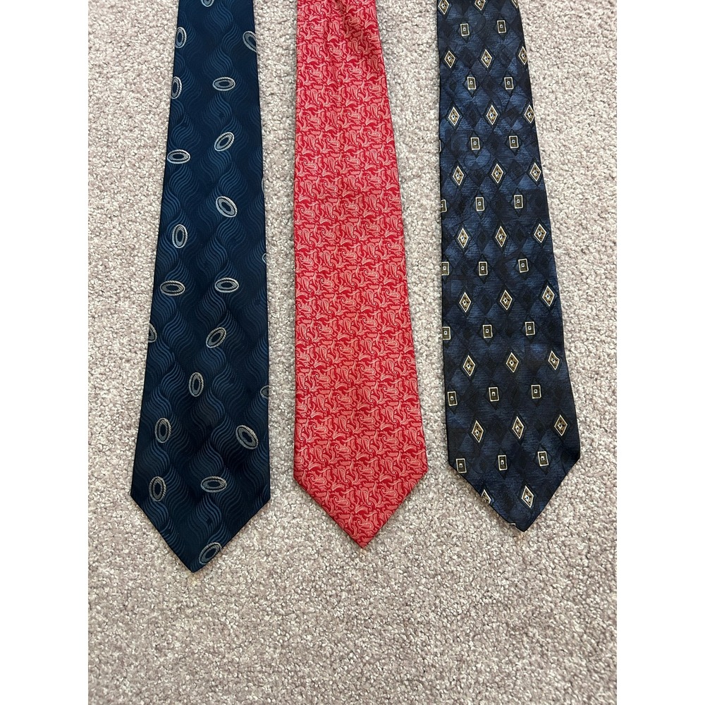 Business Casual Wear Necktie Bundle Mens OS Blue Red Good Paisley Geometric 3pc